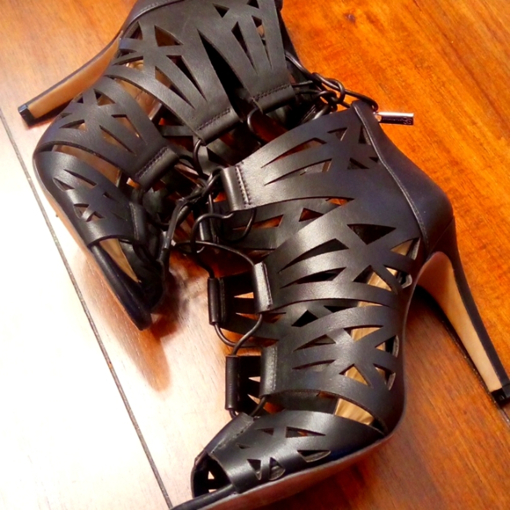 Jessica Simpson Emelia Womens 4" Black Open Toe Sandals/Heels Size 7M